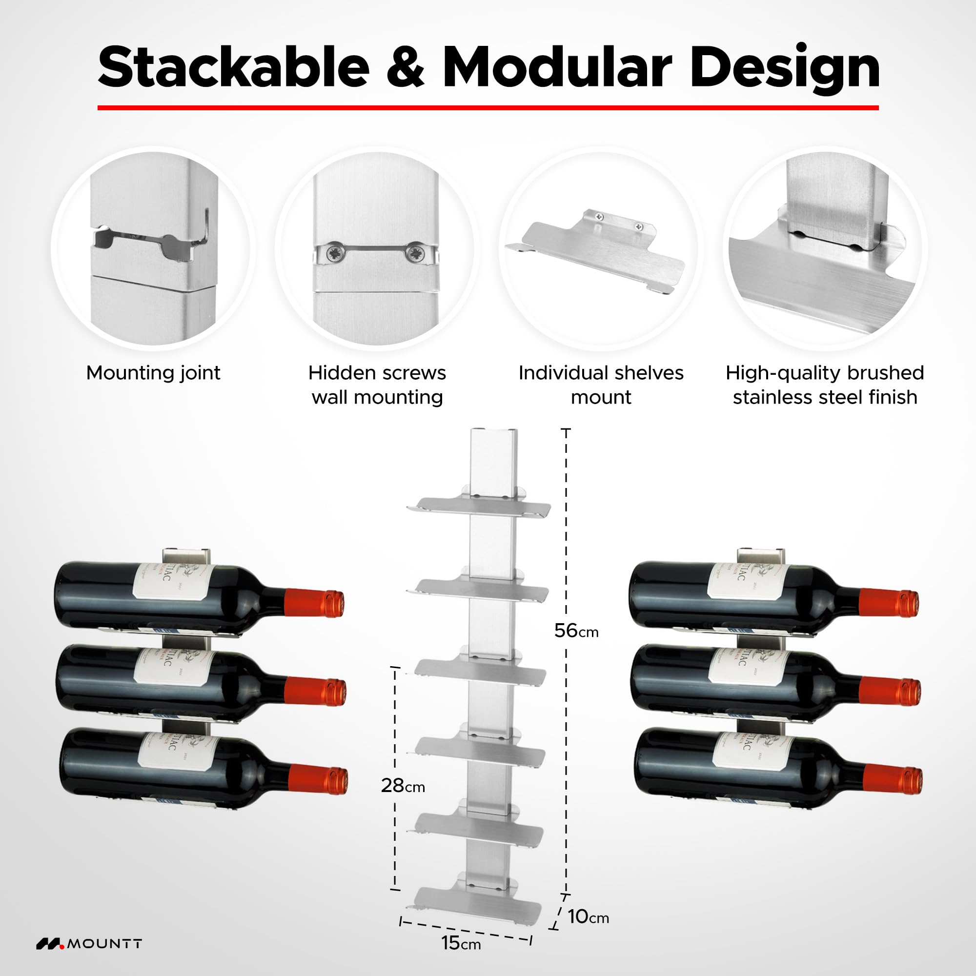 Stainless Steel Wall Mounted Wine Rack - 6 Bottle