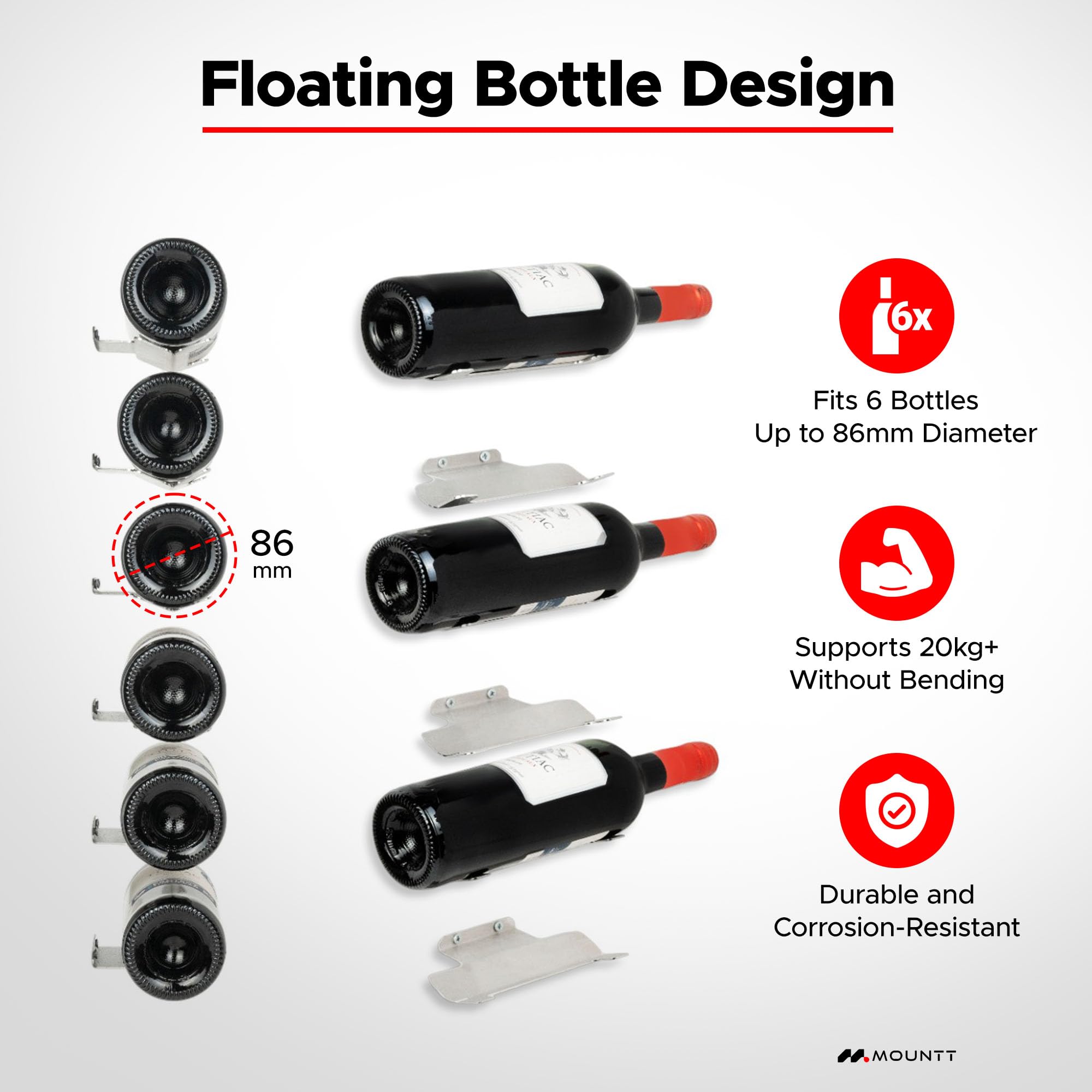 Stainless Steel Wall Mounted Wine Rack - 6 Bottle