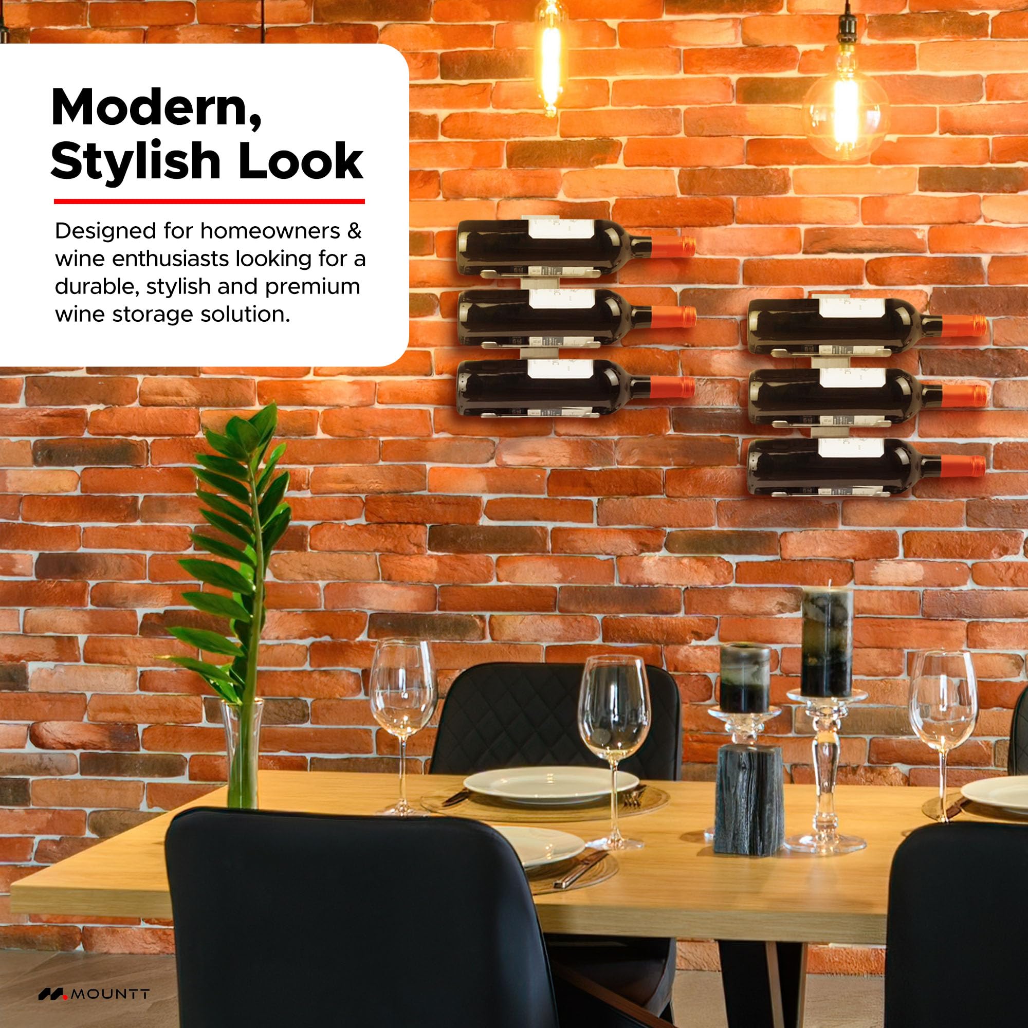 Stainless Steel Wall Mounted Wine Rack - 6 Bottle
